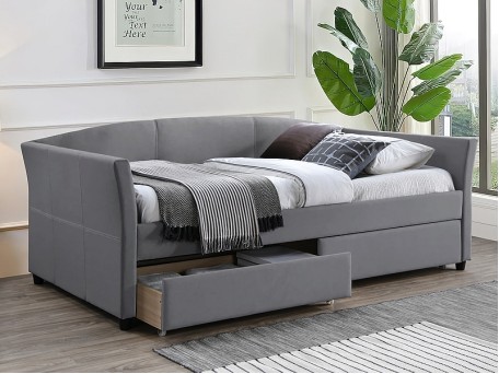 ŁÓŻKO LANTA VELVET 90X200 SZARY/CZARNY TAP. 142